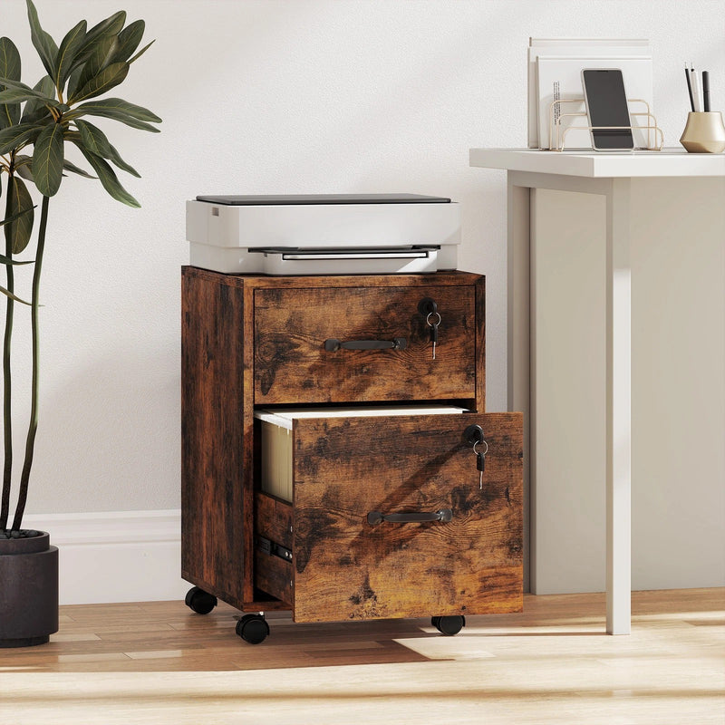 Mobile Office Filing Cabinet With 2 Drawers And Hanging Folder Storage For Home Office
