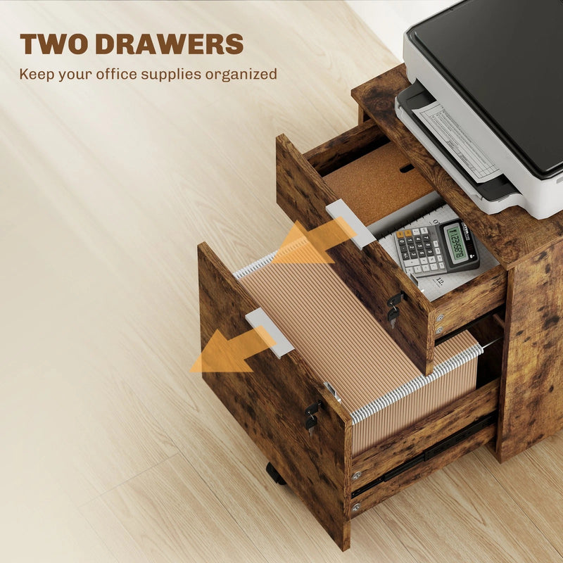 Lockable 2 Drawer Office Filing Cabinet with Wheels For Home or Office, 42W x 40D x 60H cm Homcom