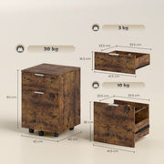 Lockable 2 Drawer Office Filing Cabinet with Wheels For Home or Office, 42W x 40D x 60H cm Homcom