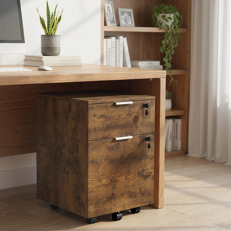 Lockable 2 Drawer Office Filing Cabinet with Wheels For Home or Office, 42W x 40D x 60H cm Homcom