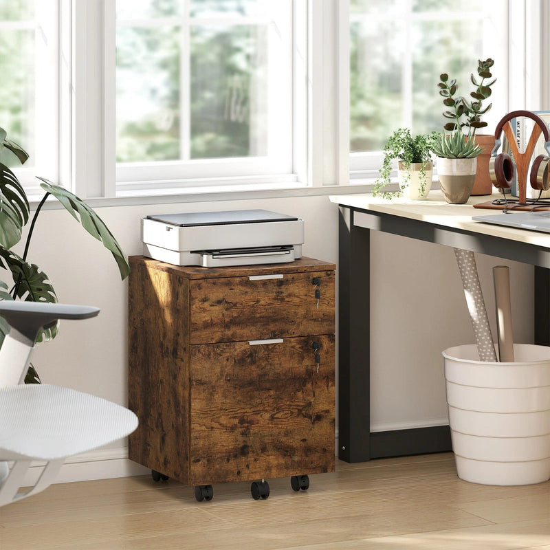 Lockable 2 Drawer Office Filing Cabinet with Wheels For Home or Office, 42W x 40D x 60H cm Homcom
