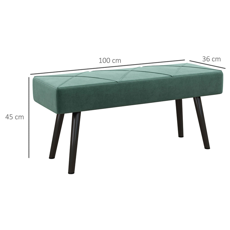 Upholstered End of Bed Bench with X Frame Steel Legs for Bedroom or Hallway, Green