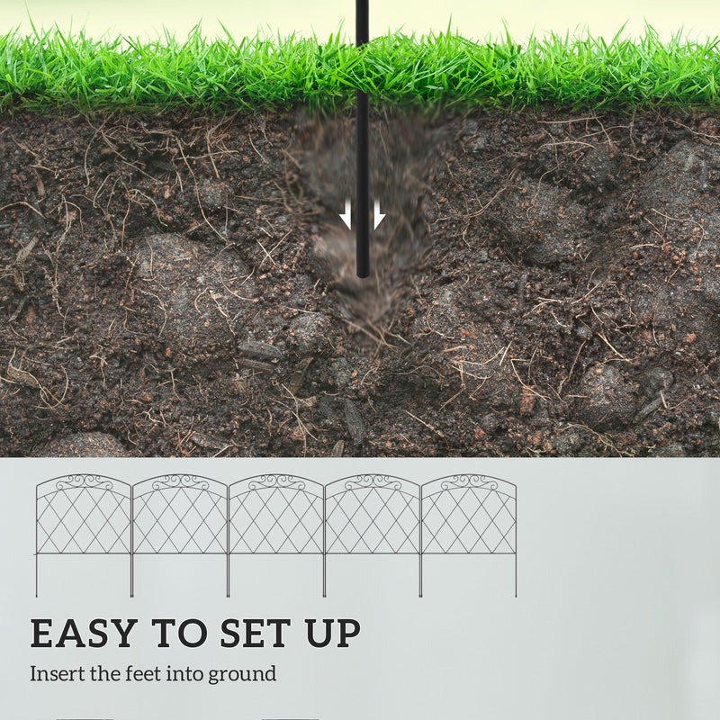 Flexible Metal Garden Border Fence for Shaping Paths and Flower Beds Black Outsunny