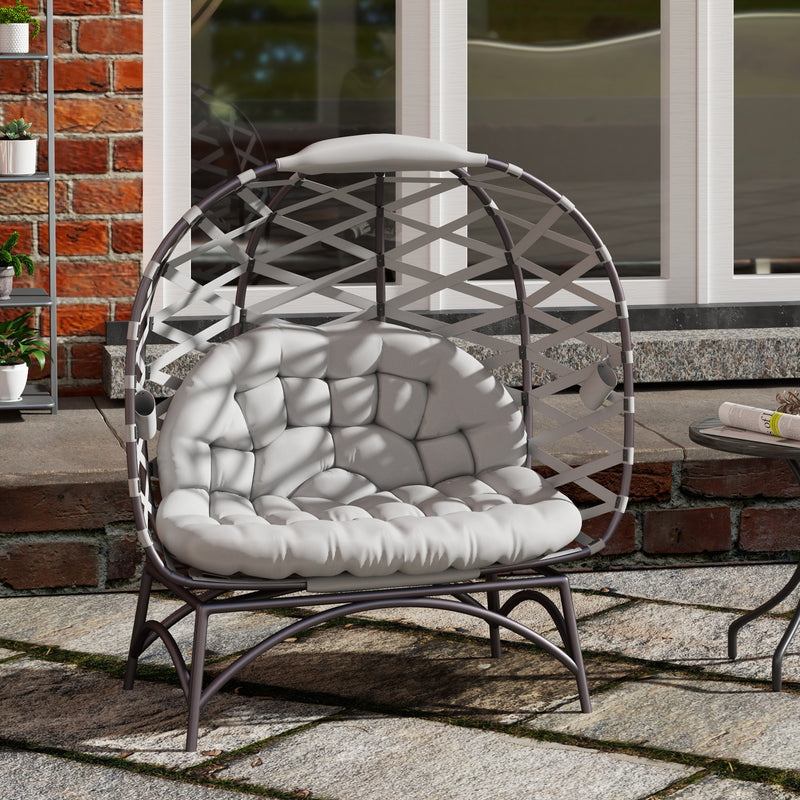 Light Grey 2 Seater Egg Chair Folding Rattan Garden Chair with Cushion and Cup Pockets by Outsunny