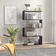 Black 5 Tier S Shape Bookcase Modern Freestanding Shelf For Home Office Or Living Room