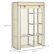 Cream White Fabric Portable Wardrobe with 6 Shelves and Hanging Rail by HOMCOM