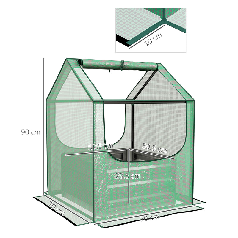 Raised Garden Planter Bed with Mini Greenhouse for Vegetables and Herbs Green and Silver AOSOM