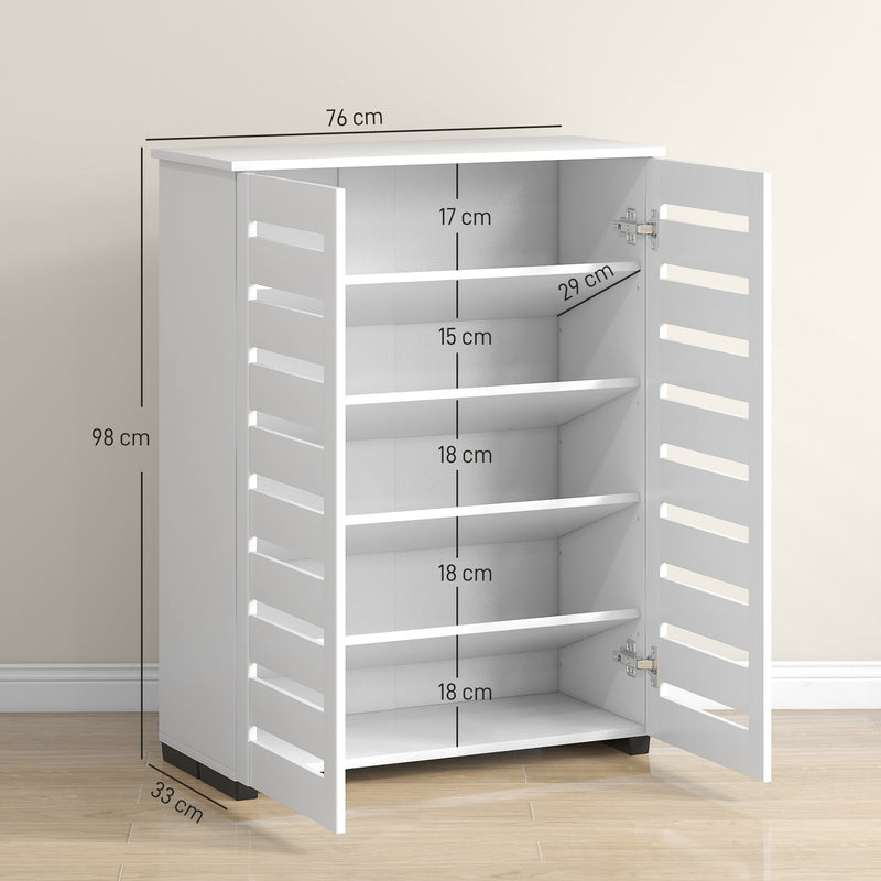 Shoe Storage Cabinet with Five Adjustable Shelves and Ventilated Doors White AOSOM