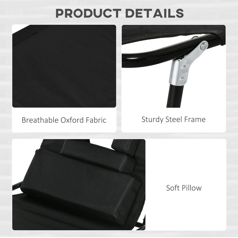 Set of 2 Black Folding Sun Loungers with Face Hole and Adjustable Backrest for Garden