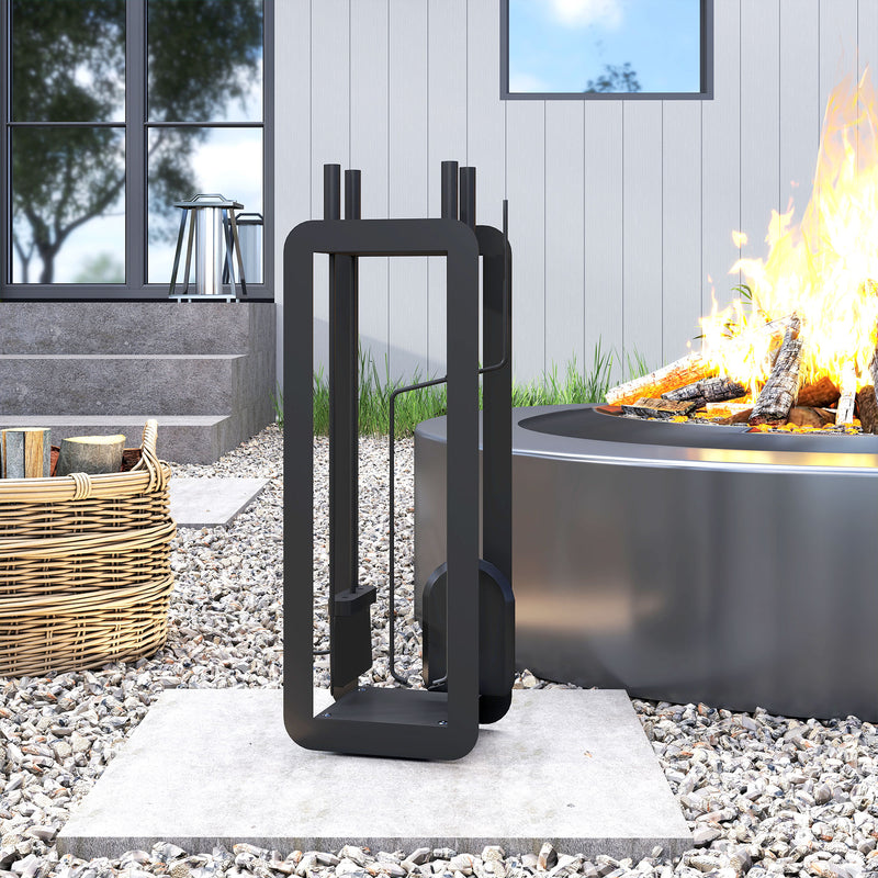 5 Piece Metal Fireplace Tool Set With Stand Ideal For Indoor Fireplaces Black