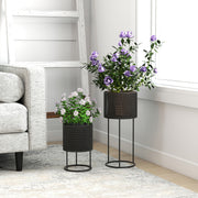 Metal Planter Set of 2 for Indoor or Outdoor Plants with Modern Woven Design Black AOSOM