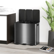 Black 45L Triple Kitchen Pedal Bin with Soft Close Lid and Removable Inner Buckets by HOMCOM