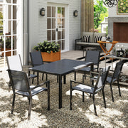 7 Piece Garden Dining Set with Stackable Chairs and Slatted Table by Outsunny