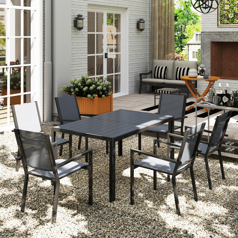 7 Piece Garden Dining Set with Stackable Chairs and Slatted Table by Outsunny