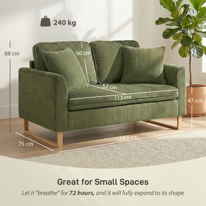 Armchair with Supportive Cushion and Soft Corduroy Upholstery for Relaxing Evenings Dark Green AOSOM