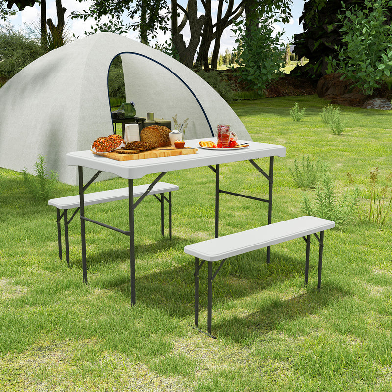3 Piece Folding Picnic Table and Bench Set for Outdoor Dining and Camping White