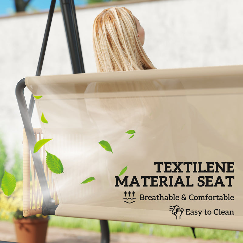 3 Seater Garden Swing Seat with Adjustable UPF30+ Canopy and Cushions for Shaded Outdoor Relaxing Sand Brown