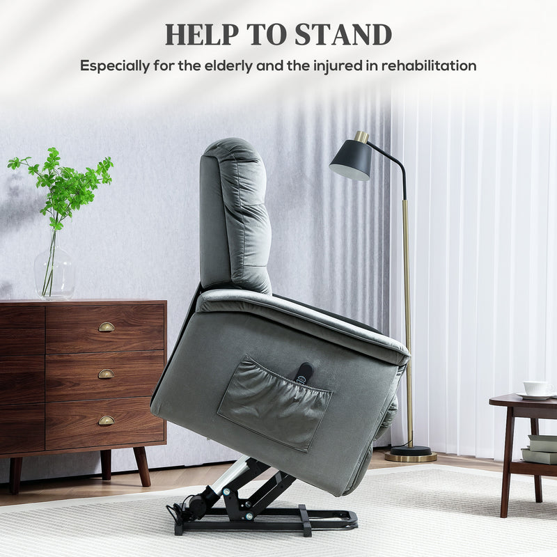 Dark Grey Velvet Feel Electric Lift Recliner Chair for Comfort and Support by HOMCOM