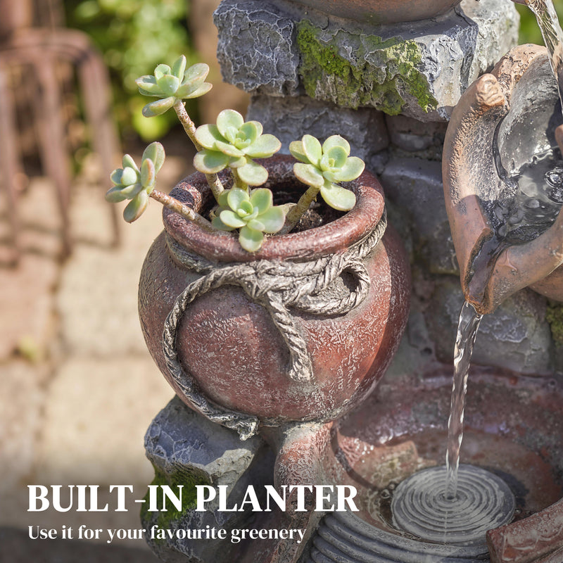 Garden Water Fountain with Planter and LED Lights for Relaxing Outdoor Evenings Rustic Brown Outsunny