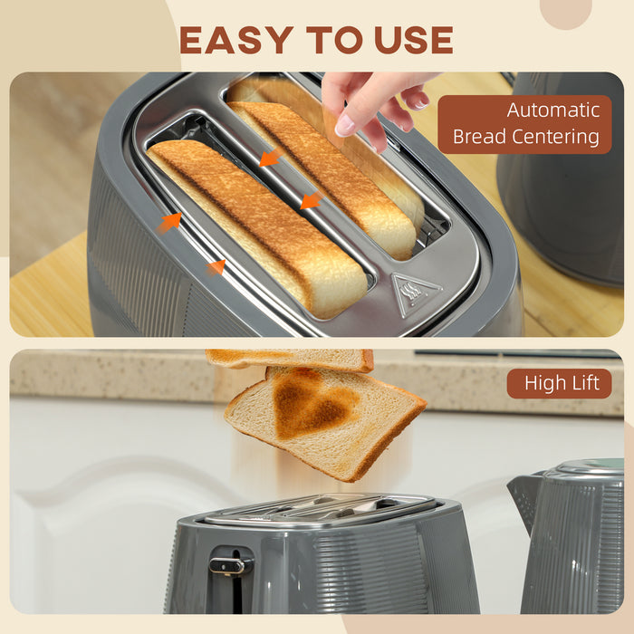 Grey 1.7L 3000W Fast Boil Cordless Kettle and 2 Slice Toaster Set with 7 Browning Levels by HOMCOM