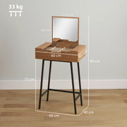 Industrial Vanity Desk with Flip Up Mirror and 16 Storage Compartments for Bedroom, Natural Wood Effect