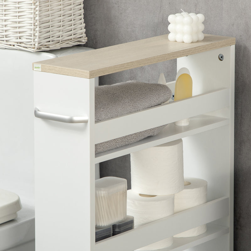 Slim Bathroom Storage Trolley with Wheels for Small Spaces White Kleankin