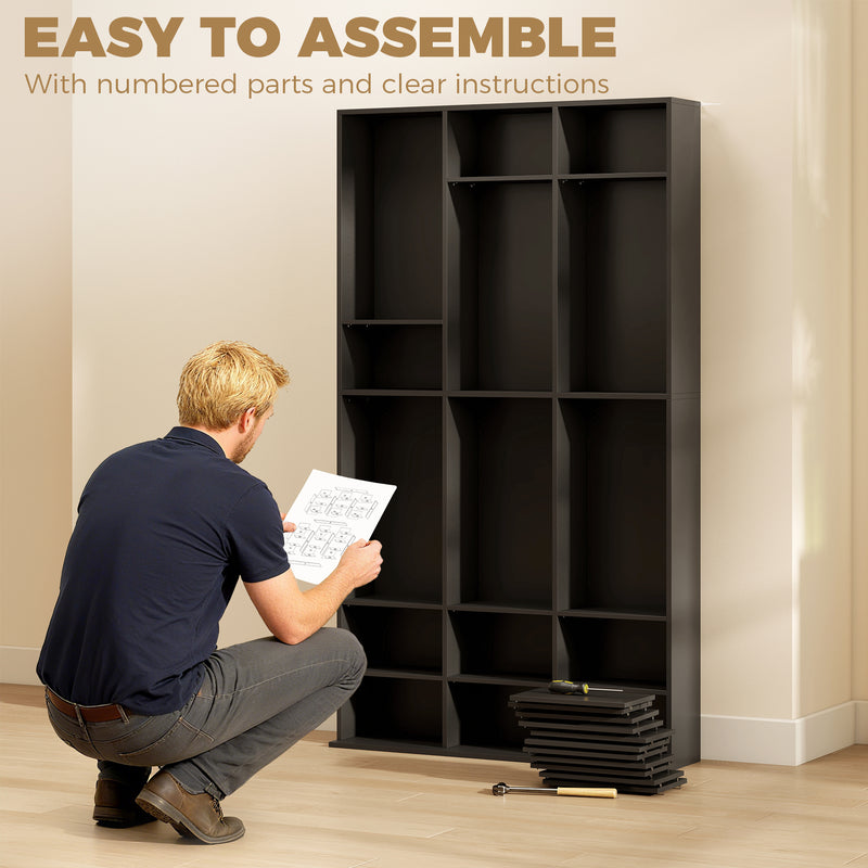 Tall Slim Media Storage Shelf with Adjustable Shelves for CDs DVDs Blu-rays