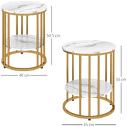 Set of Two White Marble Effect Coffee Tables with Gold Tone Legs by HOMCOM