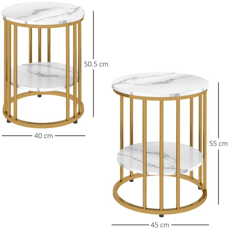 Set of Two White Marble Effect Coffee Tables with Gold Tone Legs by HOMCOM