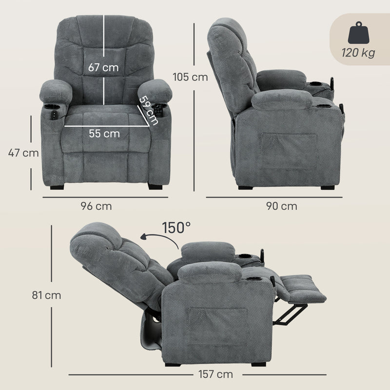 Massage Recliner Chair with Lumbar Heat for Back Relief and Everyday Comfort Dark Grey