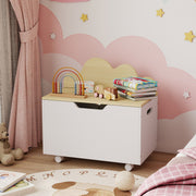 Toy Storage Chest with Wheels and Safety Hinges for Toddlers Playroom or Bedroom White AOSOM