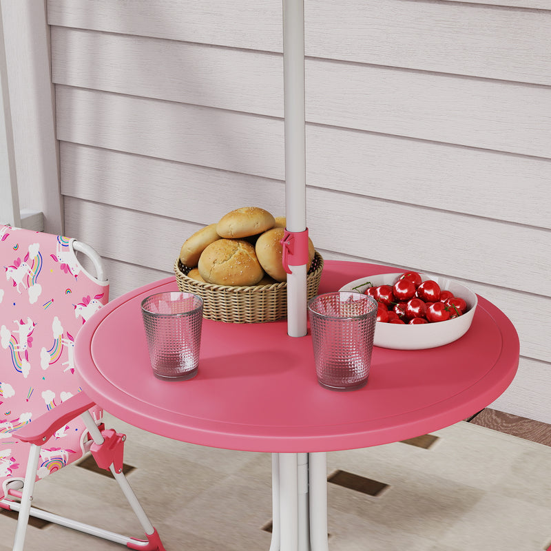 Kids Garden Table and Chair Set with Umbrella for Outdoor Playtime 4 Piece Pink AOSOM