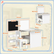 3 in 1 Kids Table and Chair Set with Storage and Drawing Board for Ages 3 to 8 White AOSOM