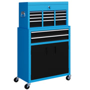 Portable Metal Tool Chest with 6 Drawers and Wheels for Garage and Workshop Use Blue