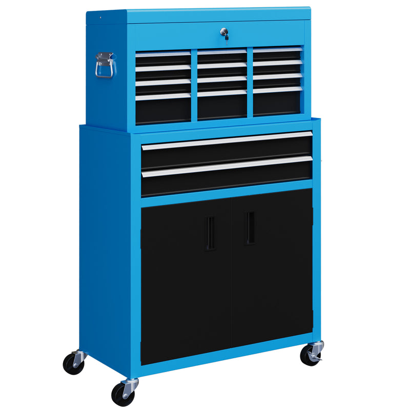 Portable Metal Tool Chest with 6 Drawers and Wheels for Garage and Workshop Use Blue