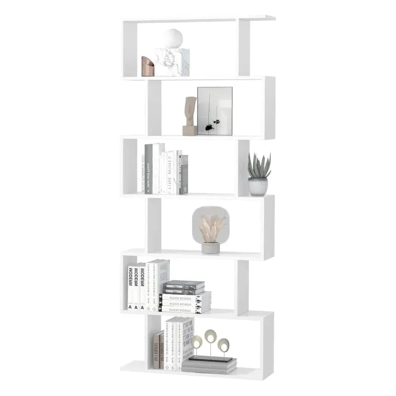 Wooden S Shape Storage Display, 6 Shelves, Room Divider