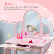 Kids Vanity Dressing Table Set with Mirror and Storage Drawer for Bedroom, Pink