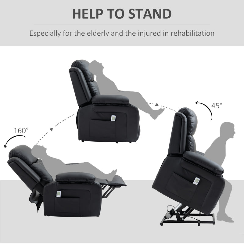 Electric Riser Recliner Chair with Massage and Remote for Elderly Comfort Support Black