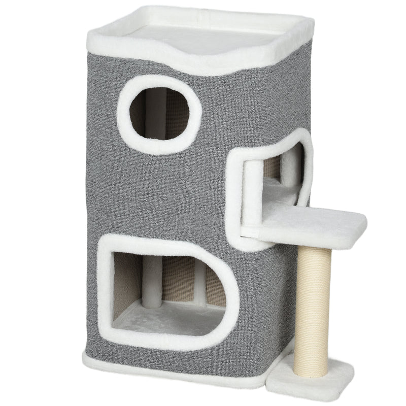 75 cm Cat Tree Tower With Scratching Post And Platforms For Indoor Cats, Grey AOSOM