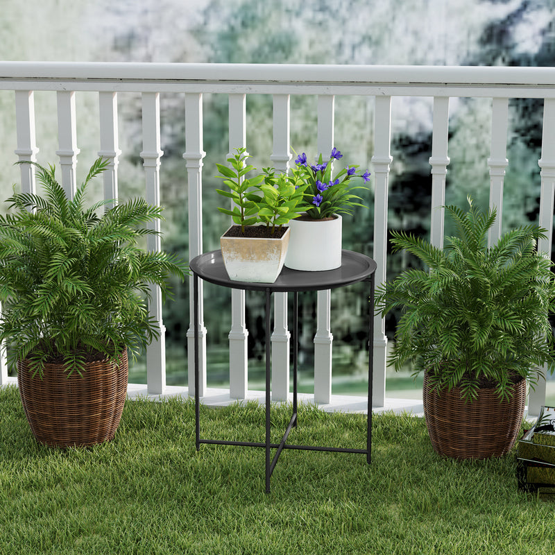 Black Steel Round Garden Table with Removable Tray Top by Outsunny