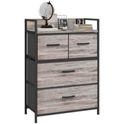 Rustic Chest with 4 Fabric Drawers for Bedroom or Hallway Storage Grey Wood Effect