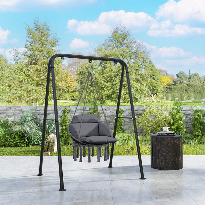 Dark Grey Hanging Hammock Chair with Soft Cushion Cotton Rope Boho Swing Seat by Outsunny