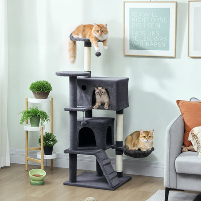 Large 140cm Cat Tree Tower with Hammock and Scratching Posts for Indoor Cats Dark Grey AOSOM
