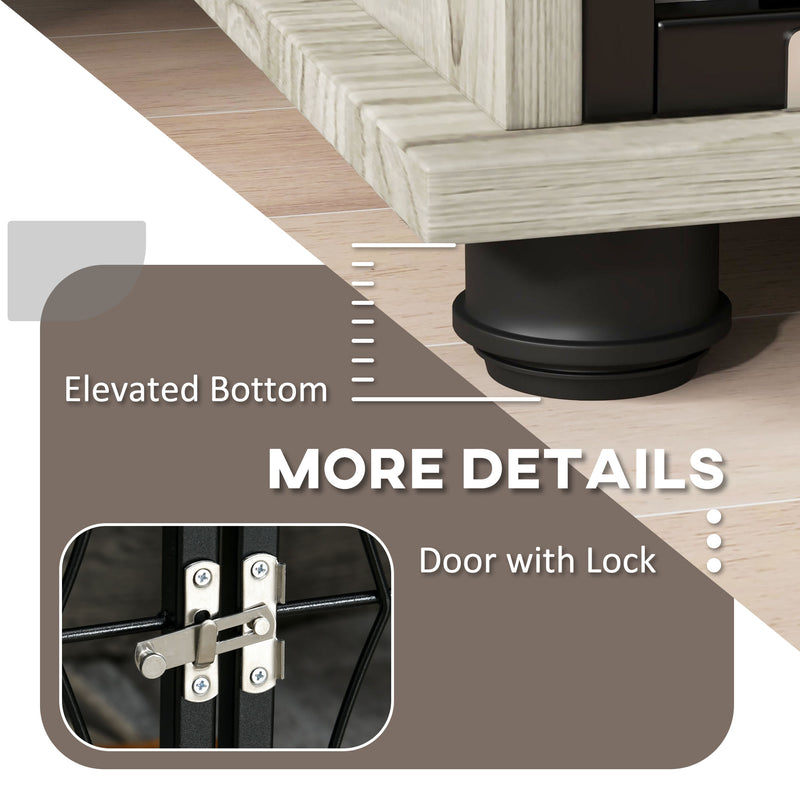 Large Dog Crate End Table with Lockable Door and Washable Cushion for Indoor Use Grey