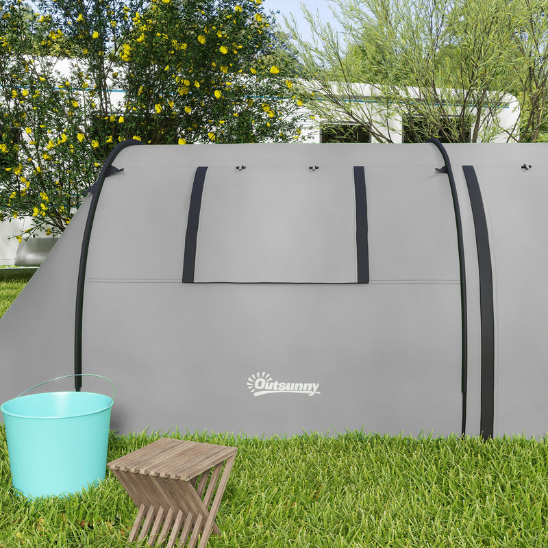 4 Person Tunnel Tent with Separate Bedroom and Living Area for Dry Camping Grey