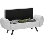Light Grey Upholstered Storage Ottoman Bench with Armrest and Wooden Legs by HOMCOM