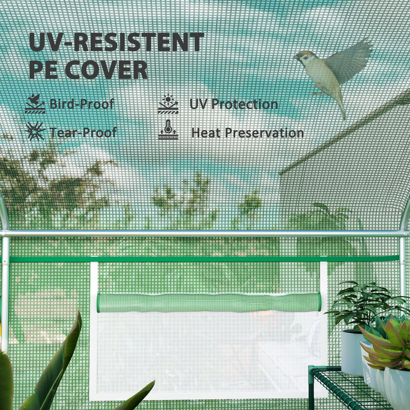 Green Walk-In Polytunnel Greenhouse 13 x 9.8ft for Plant Protection by Outsunny
