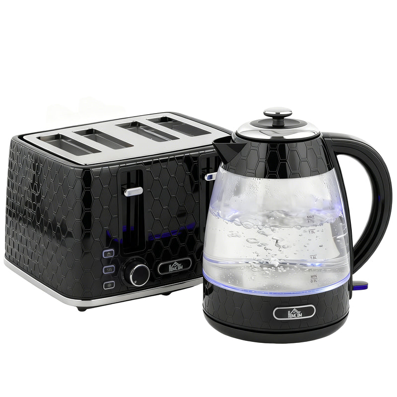 4 Slice Toaster and 17L Rapid Boil Kettle Set With Strix Control For Kitchen Use Black AOSOM