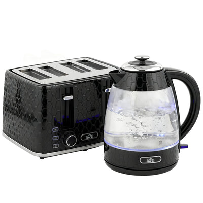 4 Slice Toaster and 17L Rapid Boil Kettle Set With Strix Control For Kitchen Use Black AOSOM