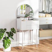 White Dressing Table with Arched Mirror and 3 Storage Drawers for Bedroom